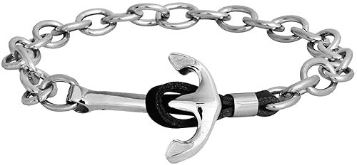 XENOX X4007 Herren Armband Anker XENOX men Edelstahl Silber Schwarz 23 cm