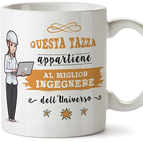 MUGFFINS (Taza en Italiano) Ingeniero. Tazas Originales de café y Desayuno para Regalar Trabajadores y Profesionales. Esta Taza Pertenece al Mejor Ingeniero del Universo: Cerámica 350 ml.