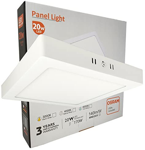 FactorLED ¡NOVEDAD! Plafón LED Cuadrado 20W, 2000Lm, Panel Superficie para techo y pared, Osram Chip, 225x35mm, Luz Natural 4000K