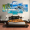 Leinwandbilder Blaues Meer Delfine Kokospalmen - Bilder auf Leinwand - Modern Kunstdruck - Wandbilder Poster - Wandgemälde für Kinderzimmer Wohnzimmer Home Dekoration, 150x80cm, 5 Teilig, ohne Rahmen
