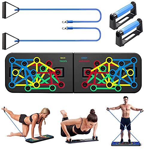 Unipampa Push Up Board Plegable 23 en 1 - Tabla de bomba de músculo multifunción con asas, con 2 cuerdas de tracción, fitness en casa, portátil