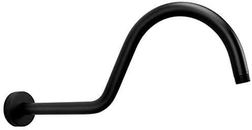 NearMoon Shower Extension Arm with Flange - S Shaped High Arc Gooseneck Long Shower Extender Pipe, Perfect for Rainfall Shower Head - Bathroom Accessory,16 Inch (Matte Black)