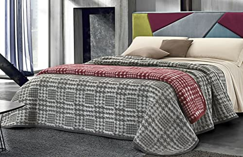 SpazioTessile - Coperta Matrimoniale Invernale Misto Lana, Plaid Matrimoniale Made in Italy, Fantasia London, Coperta Calda 500 gr/m² per Letto o Divano (Grigio, 210x250)