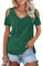 Beluring Damen Shirt Kurzarm Schulterfrei V Ausschnitt Basic Oberteile Bluse Grün XL