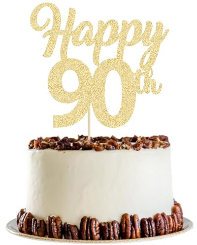 3Pcs Happy 90th Cake Topper Gold Glitter Number 90 Decorations 90th Birthday Cake Pick Decorations for Cheers to 90 Years Old 90th Birthday Wedding Anniversary Party Supplies