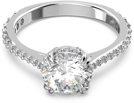 Swarovski Stilla Cocktailring, Rhodinierter Damenring mit Strahlenden Swarovski Kristallen