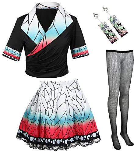 YEAJION Demon Slayer Cosplay Kostüm Tanjirou Nezuko Zenitsu Shinobu Giyuu Anime Cosplay JK Uniformrock Halloween Karneval Party Bühnenauftritt Kostüm für Damen