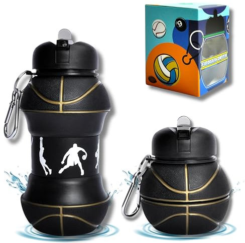 CODiLLO Borraccia, Gourde pour enfants, Gourde pour enfants, Gourde pliable, Gourde en silicone, Gourde sans BPA, Gourde pour enfant, Idée cadeau (550 ml, Basket noir)