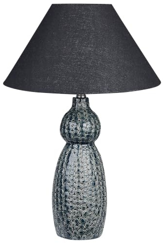 Beliani Tischlampe mit Keramiksockel Raumbeleuchtung Schwarz Lampenschirm Dunkelblau und Schwarz Matina