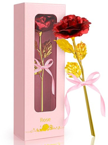 Asddage Ewige Rose Geschenke für Frauen Mutter Freundin Frau Oma Geburtstagsgeschenke, 24K Goldene Rose künstliche Blumen (Rot)
