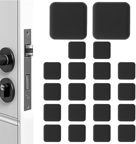 XhjzgcTech Door Stoppers Wall Protectors from Door Knobs,20 Pcs Silicone Door Bumper,Self Adhesive Door Knob Guards,Door Handle Bumper Wall Shield,Crash Pad Door Stoppers for Wall Home Office - Black