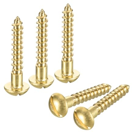 QUARKZMAN Holzschrauben M4 x 25mm Schlitz Rundkopf Messing Selbstschneidende Schraube Holzarbeitsschraube 40 Stück