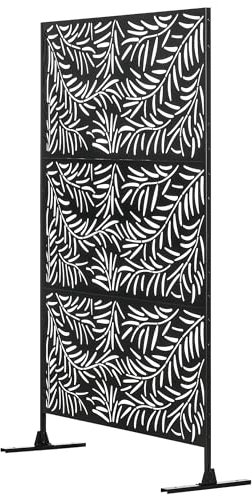 Outsunny Decorative Garden Privacy Screen with Stand, 6.5FT Freestanding Metal Outdoor Divider, Decorative Privacy Panel with Expansion Screws for Garden Pool Hot Tub, Willow Branch Style, Black