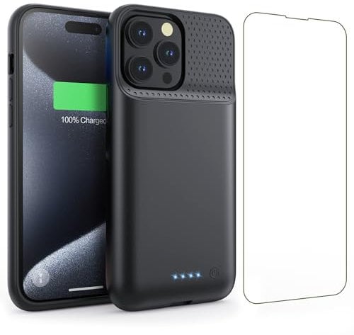 QTshine Battery Case for iPhone 15 Pro Max, Upgrade 8600mah Portable Slim Battery Charging Case, 15W Fast Charging Rechargeable Protective Extended Charger Cover for iPhone 15 Pro Max (6.7 inch)-Black