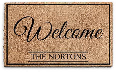Hairyworm Personalised Doormat (45cm x 75cm) Small, Customise with Name, Initial, Text, Coconut Core Fibre Heavy Duty Mat, Rug, Family Name Welcome Indoor Natural Coir Wide Door Mat