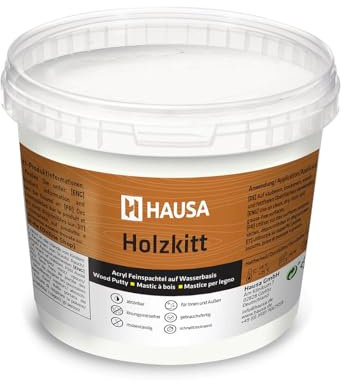 HAUSA Holzkitt 1 kg Weiß Holzspachtelmasse, Kitt für Holz, Holzspachtel/Füllmasse zum Reparieren von Holzschäden gebrauchsfertig ausgezeichnete Füllkraft schnelltrocknend rissbeständig