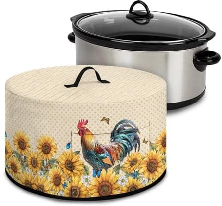 Luarisgur Crock Pot Cover Rooster Sunflower Small Appliance Covers Beige Slow Cooker Cover Air Fryer Covers Dust Protection Stain Resistant Washable Appliance Cover