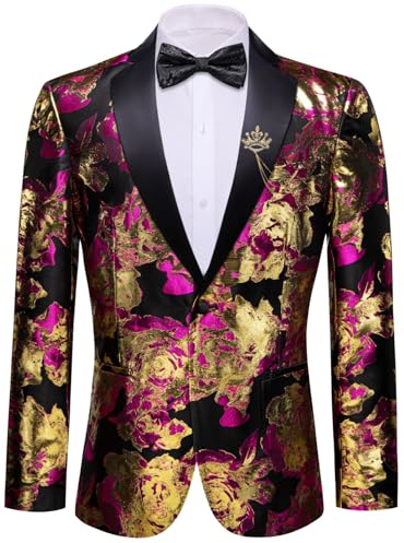 Barry.Wang Men's Suit Bowtie Set Paisley Luxury Embroidery Blazer Jacket Single-Breasted Wedding Business Coat Black Gold