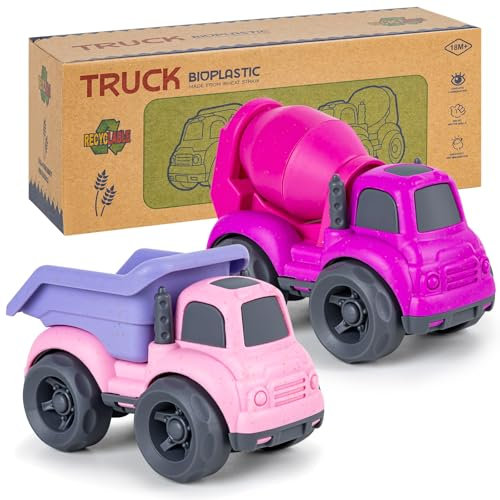 Cicili 2 Petites Voitures Jouets Mini Cars, Jouets Sable Camion Plastique Biologique, Jouet De Plage Enfant Voitures De Jouet Exterieur Enfant 2 Ans, Rose