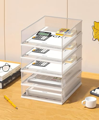 A3 Schreibtisch-Organizer aus Netzstoff, stapelbare Papierablage, Schreibtisch-Dokumentensortierer, Aktenaufbewahrung, 3/4/5-stöckig, Papier-Briefablage, Schreibtischzubehör und Arbeitsplatz, Schwarz