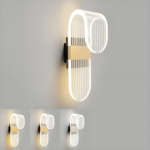 AoLa 8W LED Wandlampe Innen 3 Farbtemperaturen 3000K/4500K/6000K Einstellbar Wandleuchte Modern Mit Acryl Lampenschirm Nachttischlampe UP Down Beleuchtung Dekoration Lampen Für Schlafzimmer Flur