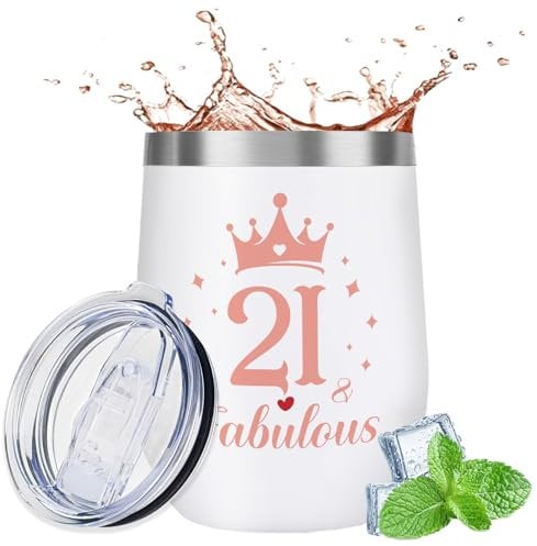 21st Birthday Gifts for Her - 21st Birthday Gifts 12 oz Stainless Steel Wine Tumbler, Personalised 21 Year Old Girl Ideas Present Keepsake for Best Friend, Sister, Daughter