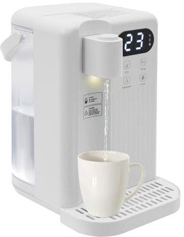Instant Heißwasserspender, 2200W Heißwasserspender mit Wasserfilter, 220V 12 Temperaturstufen, 3L Fassungsvermögen Normaltemperatur 25-99 °C Touch Display, Büro,Schlafzimmer, Wohnzimmer (Weiß)