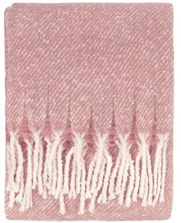 furn. Wylder Isla Throw – Woven Soft Textured Neutral Blanket with Tassel Trim (Pink/Heather - 130x180cm)