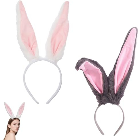 Lot de 2 serre-tête avec oreilles de lapin, oreilles de lapin, costume de lapin, costume de lapin, oreilles de lapin en peluche, oreilles de lapin pour adultes, bandeaux, serre-tête de Pâques, oreille