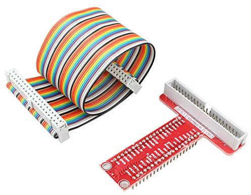 HALJIA T-förmige GPIO Breakout Expansion Board + 40-poliges Flachbandkabel kompatibel mit Raspberry Pi 3 2 B+ montierter T Typ GPIO Adapter mit 21 cm 40-poligem Flachbandkabel