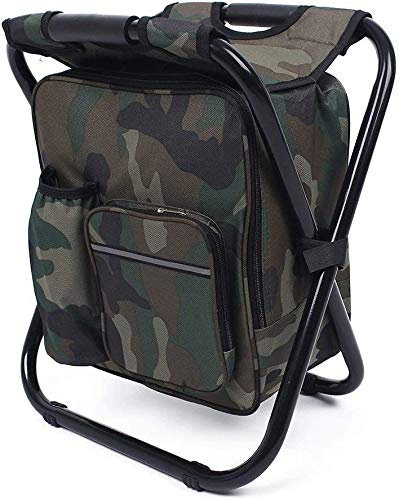 TentHome Faltbarer Campingstuhl-Rucksack mit Kühler 3 in 1 Rucksackstuhl Klappstuhl Klapphocker mit Kühltasche tragbarer Hocker für Angeln Camping Wandern Jagd Trekking Picknick BBQ Grillen Tarnung