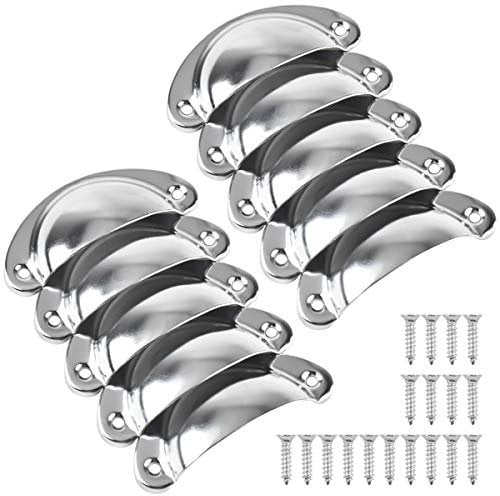 10 Pack Chrome Cabinet Handles - Cup Handles with Screws, Pull Knobs for Kitchen Cupboard, Wardrobe & Furniture (Chrome White)