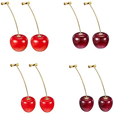 4 Paar Kirsche Ohrringe, Süße Kirsche Ohrringe, Kirsche Baumeln Ohrringe, Kirsche Süße Ohrringe, Gleiches Ohrringe für Damen und Mädchen (Rot, Weinrot)