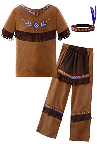 ReliBeauty Faschingskostüme Kinder Jungen Kostüm mit Kopfschmuck Karneval, 130