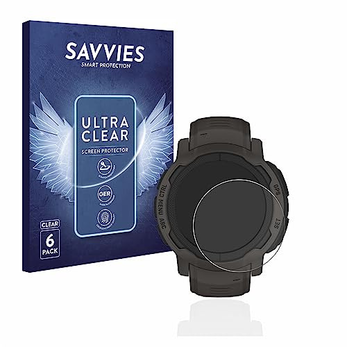 Savvies Schutzfolie für Garmin Instinct 2 | 6 Stück Transparenter Displayschutz Made in Germany Ultra-Klar Displayschutz-Folie