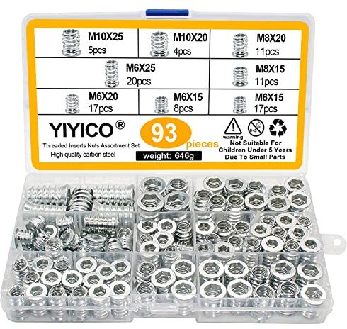 Gewindeeinsatz Holz Einschraubmutter Einschraubmuffen Zinklegierung Innensechskantmuttern Sortiment für Holzmöbel (93Pcs)