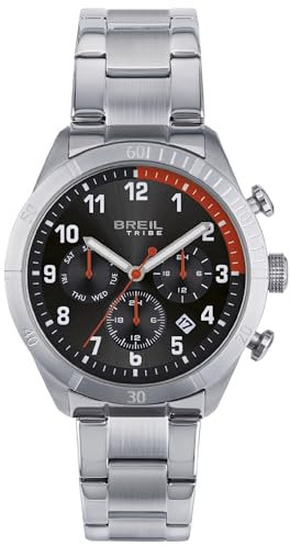 Breil Uhr Herren Mate Ziffernblatt BI-Farbe SCHWARZ/ROT Bewegung Multifunktion Quartz e Bracelet Stahl Silber EW0592