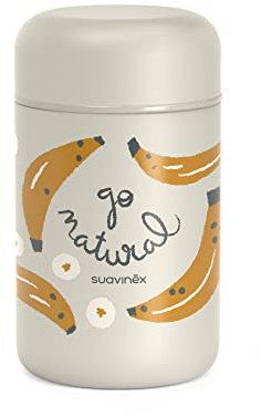 Suavinex, Pot Isotherme , Boîte Isotherme pour Bébé 100% Inox. Maintient la Température Pendant Plus de 6 Heures. Hermétique, Fermeture à Vis. Qualité et Résistance. 400 ml. Banane, Gris