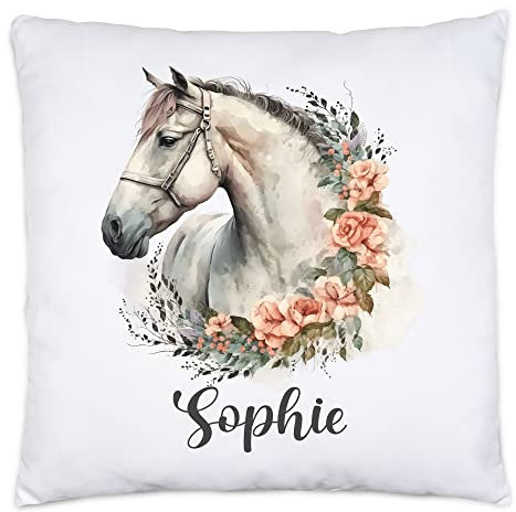 Kiddle-Design Pferde Kissen Personalisiert Mädchen Kinder Pferdemädchen Pony Geschenk Namenskissen mit Namen Pferdemotiv