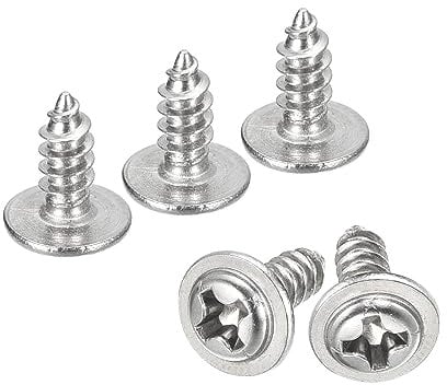 sourcing map ST3x8mm Phillips Pan Head Self-tapping Screw with Washer, 100pcs - 304 Stainless Steel Wood Screw Full Thread (Silver)
