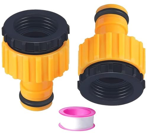 2 Pack Garden Hose Tap Connector for 3/4 inch & 1/2 inch 2-in-1 Threaded Faucet Adapter - BSP Threaded Tap Connector Fitting (set4)