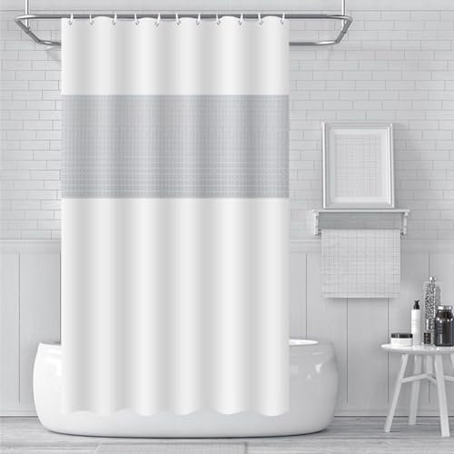 Cortinas de Ducha Resistente al Agua y al Moho PEVA 180x180cm Blanco Empalmado con 12 Ganchos, Ducha de Tela Lavable Impermeable Antibacteriano Secado Rápido Dobladillo Ponderado para Baño Bañera