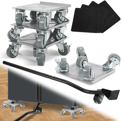 Ansobea Möbelroller Transportroller 5 Räder 360 Rotation mit Bremse Max 600KG,Möbel Transportrollen Set 4 Stück mit 1 Lastenhebe,Möbel Transporthilfe Schwerlast für möbel verschieben