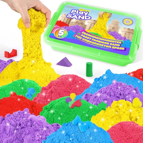 Kinetischer Sand Set-5kg Spielsand with 6 Farbe,Knetsand Sandbox Mit Deckel für Kinder 3 4 5 6 7+ Jahre Alt