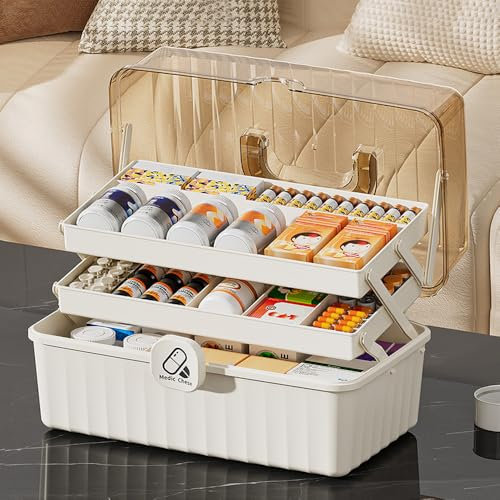ADERTOS Medicine Box Storage Box 3 Layer First Aid Boxs Case Portable Medicine Chest Storage Boxes Container Household Medical Boxes Organizer Large Capacity Medical Bins with Lid Handle for Home