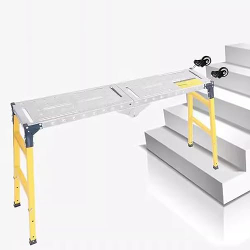 Elitix Arbeitsplattform Gerüst für Unebenen Boden, Verstellbar mit Rädern, Verstellbare Füße, Laufbretter, Plattformausrüstung für Baustellentechnik, Heckenschneide-Werkbank(140cm(55 1/8))