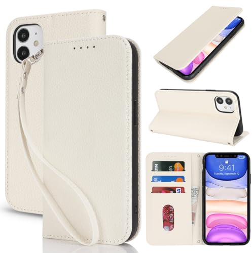 Lipvina Handyhülle für iPhone 11.Premium PU-Leder Handyhülle mit Kartenfach,Standfunktion,RFID-Schutz.Klapphülle und Handytasche aus lederhülle,kompatibel für das iPhone 11,Weiß