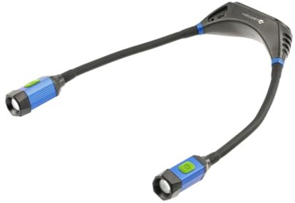 Högert Technik Lámpara de cuello de 300 lm, brazos flexibles, regulable, longitud de haz de 30 m, batería de iones de litio, USB-C, fijación magnética, rosca de trípode de -20 °C a +40 °C