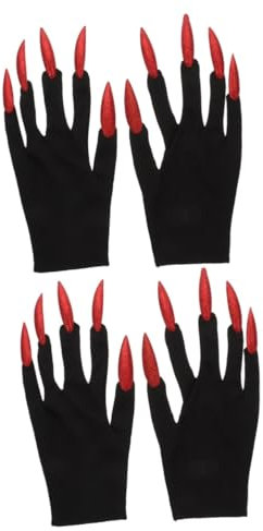 VALICLUD 2sets Ghost Nail Gloves Red Lace Gloves Scary Claws Gloves LED Gloves with Light Halloween Skeleton Coat Gloves with Nails Fingernails Gloves Bling Gloves Black Cloth 2pairs*2