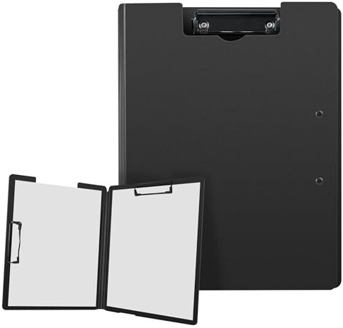 Vonsera Klemmbrett A4, Schreibmappe A4 mit 2 Klemmen, Klemmbrett mit Deckel, Klemmbretter für Büro, Schule, Baustelle, Schwarz
